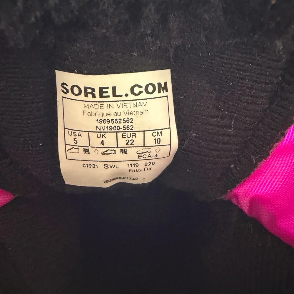 Sorel Kids Black and Pink Insulated Snow Boots